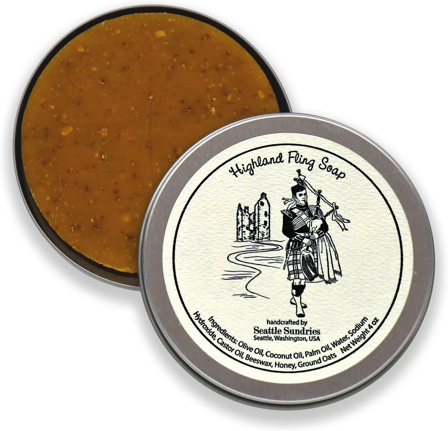 Seattle Sundries Sweet Honey & Oatmeal Soap for Women & Men - 1 (4Oz) Exfoliating All-Natural Bar Soap in a Reusable Travel Tin - Highlander Theme Stocking Stuffer Gift image number 4
