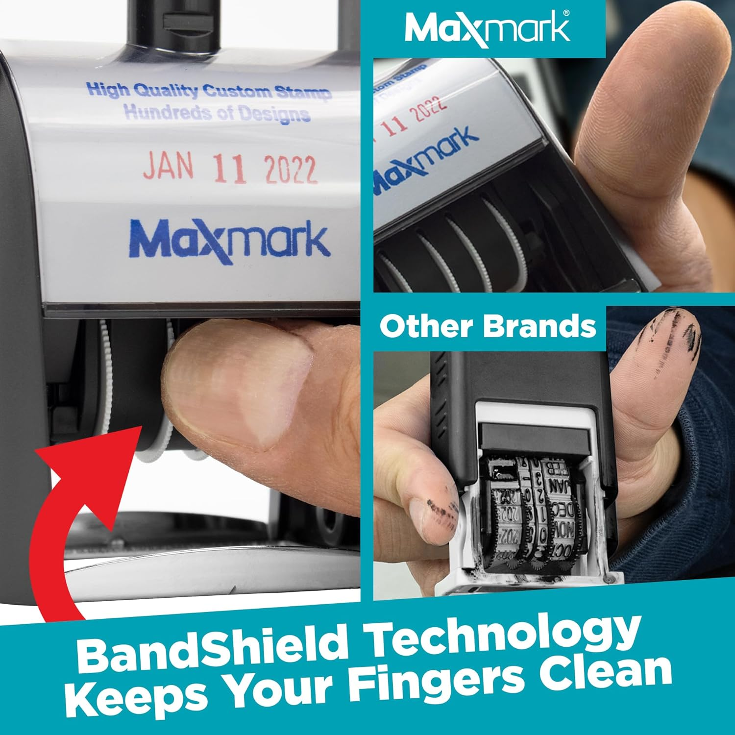 Heavy Duty Date Stamp with Paid Self Inking Stamp - 2 Color Blue/Red Ink image number 1