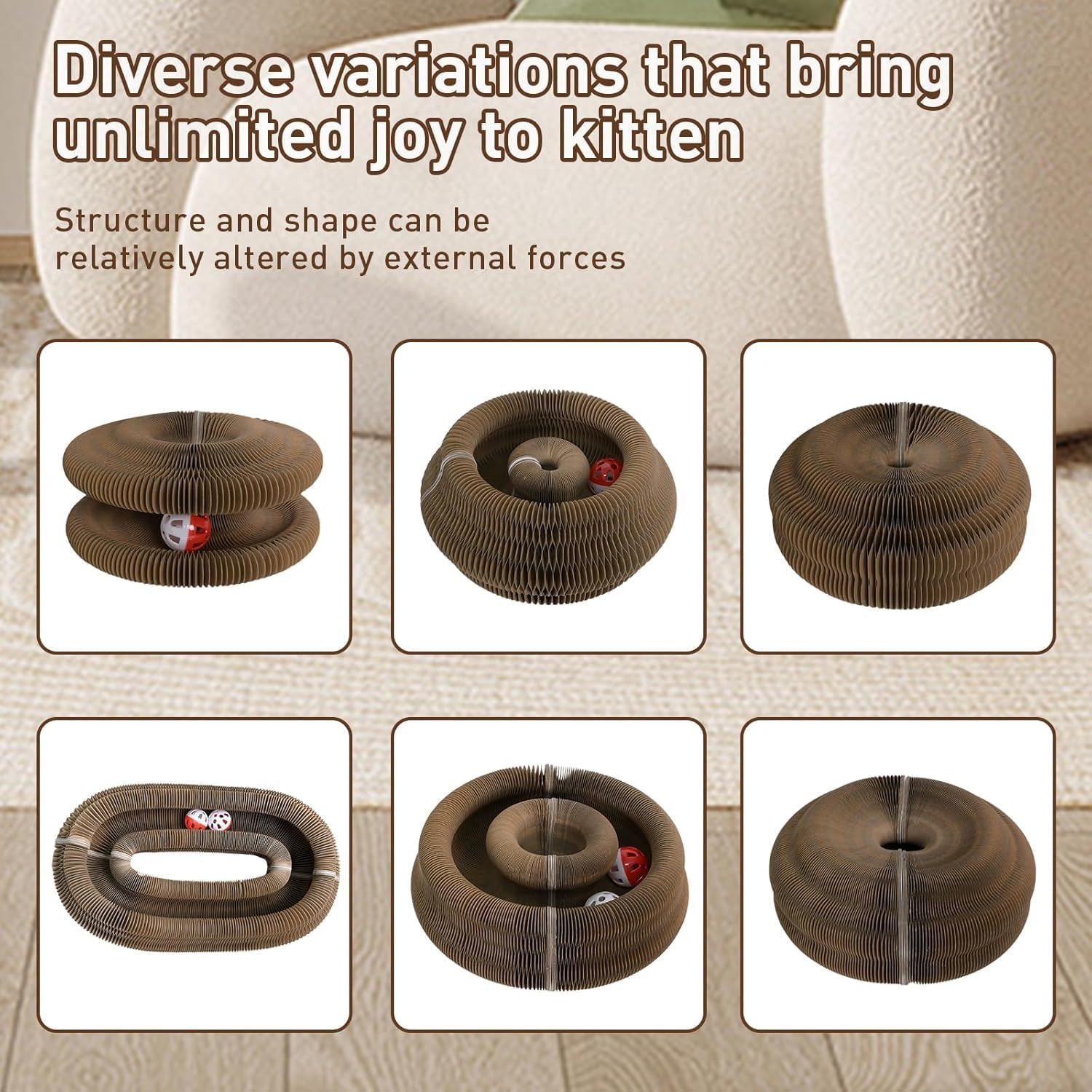 2PCS Cat Accordion Magic Organ Cat Scratching Board Interactive Scratch Cardboard Cat Toy with Bell Ball Kitty Kurlz Exercise for Indoor Cats Toy image number 5