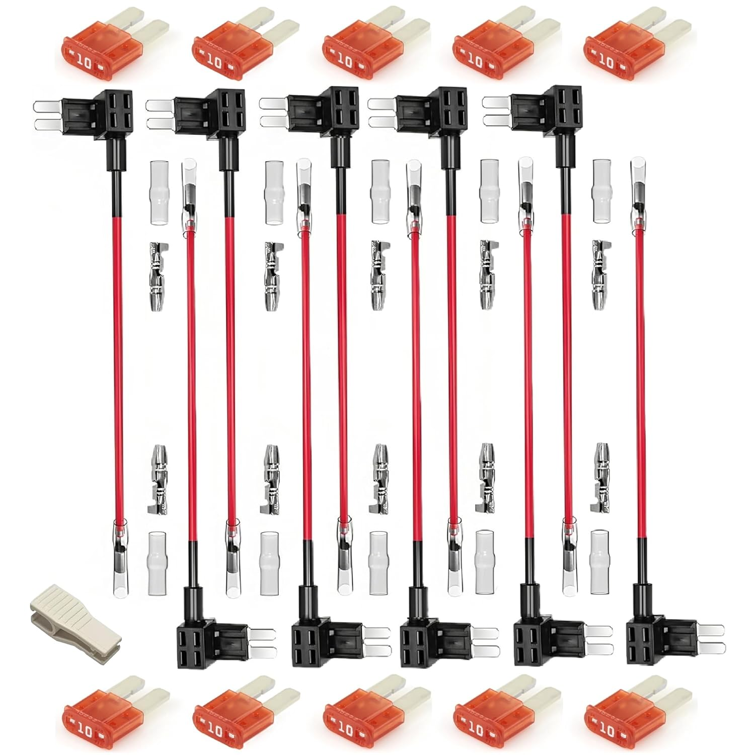 10 Pack Micro2 Add-A-Circuit Fuse Tap Kit with Fuse Puller &ndash; Automotive Piggy Back Fuse Holders with Wire Harness for Car, Truck, SUV, Caravan, Boat Ozchillon (10, 10AMP) image number 6
