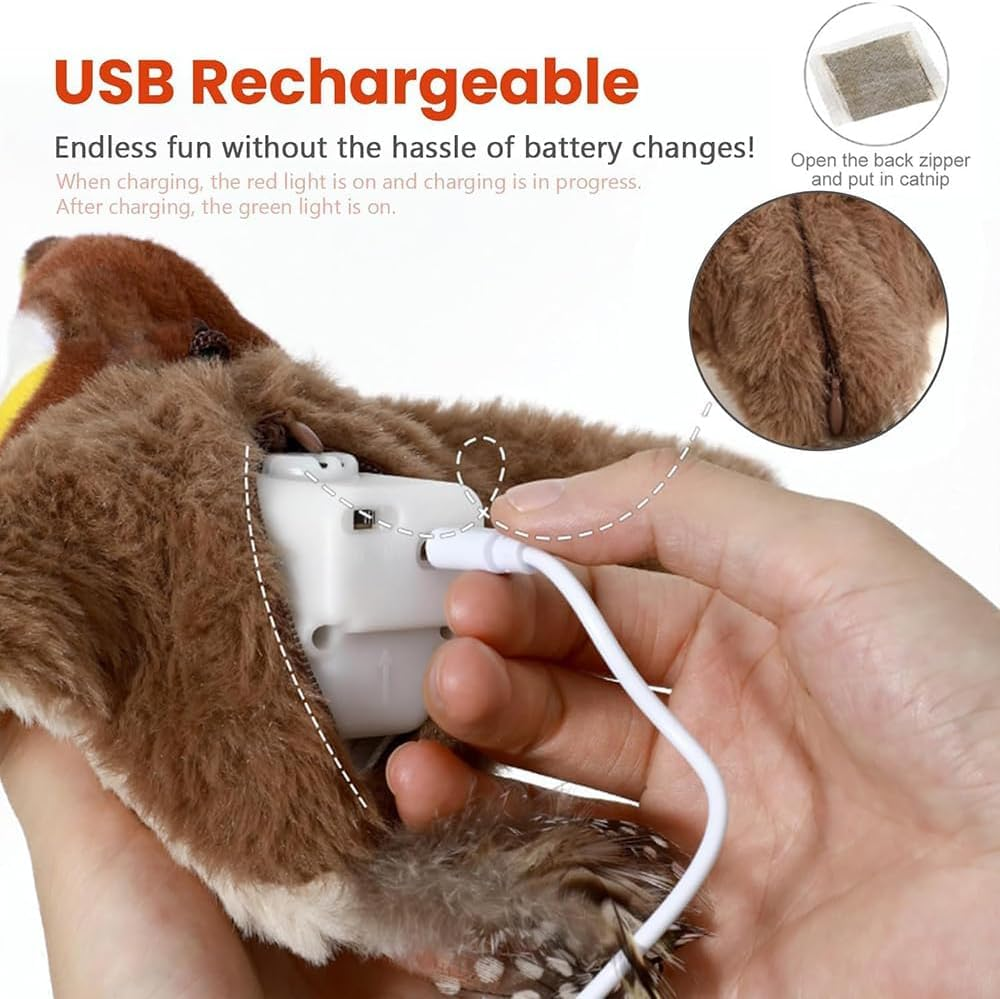 Interactive Cat Toys, Rechargeable Flappy Bird Cat Toy, Catnip Toy, Suitable for Bored Indoor Cats and Dogs, Suitable for All Varieties
