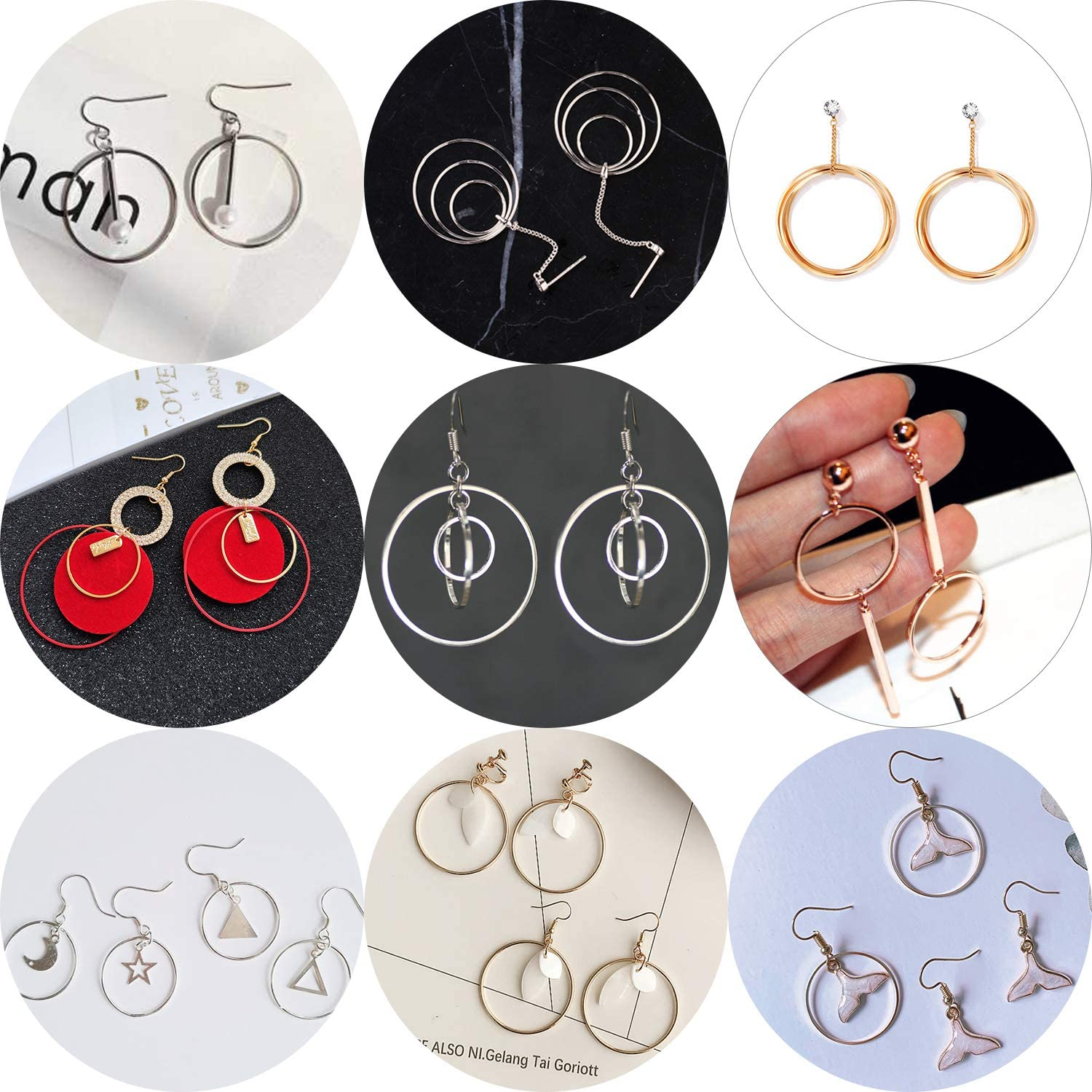 Earrings Beading Hoop,Topbine Earring Finding round Making Hoop Earring Bulk Open Bezel Pendant Frame for DIY Jewelry Making (Round 60Pcs (20/25/30Mm)) image number 1