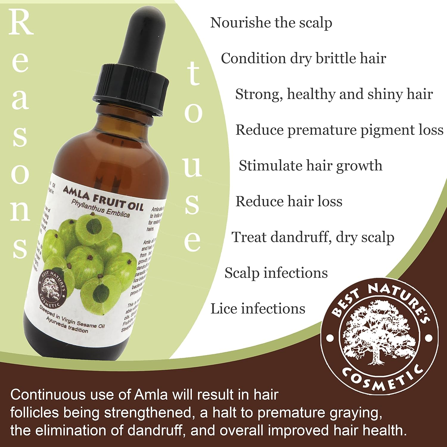 Best Nature'S Cosmetics Pure & Natural Indian Amla Oil, Indian Gooseberry Oil, Nourish the Scalp, Condition Dry and Brittle Hair, for Strong and Shiny Hair 2 Fl Oz / 60 Ml