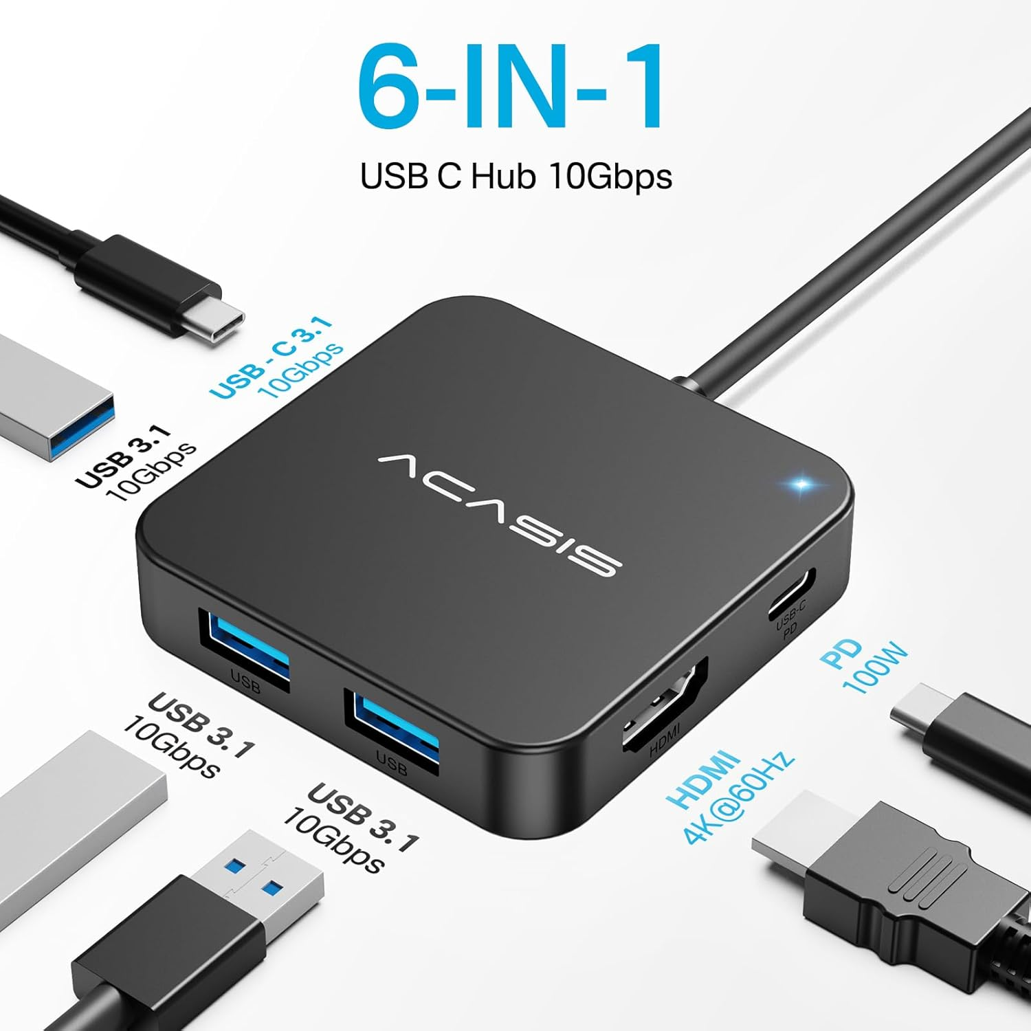 USB C Hub 10Gbps, Multiport Adapter with 4K 60Hz HDMI, 100W Power Delivery, 3 USB A3.2+1 USB-C 3.1 Data Port, USB C to HDMI Adapter for Macbook, Dell, Lenovo, Surface, Ipad PRO, Xps(Black) image number 4