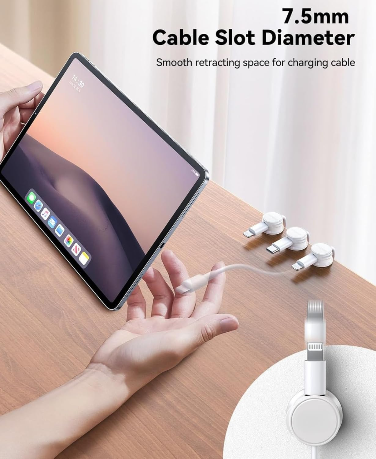 6 Pack Magnetic Cable Clips [Cable Smooth Adjustable] Cord Holder, under Desk Cable Management, Adhesive Wire Holder Keeper Organizer (White) image number 3