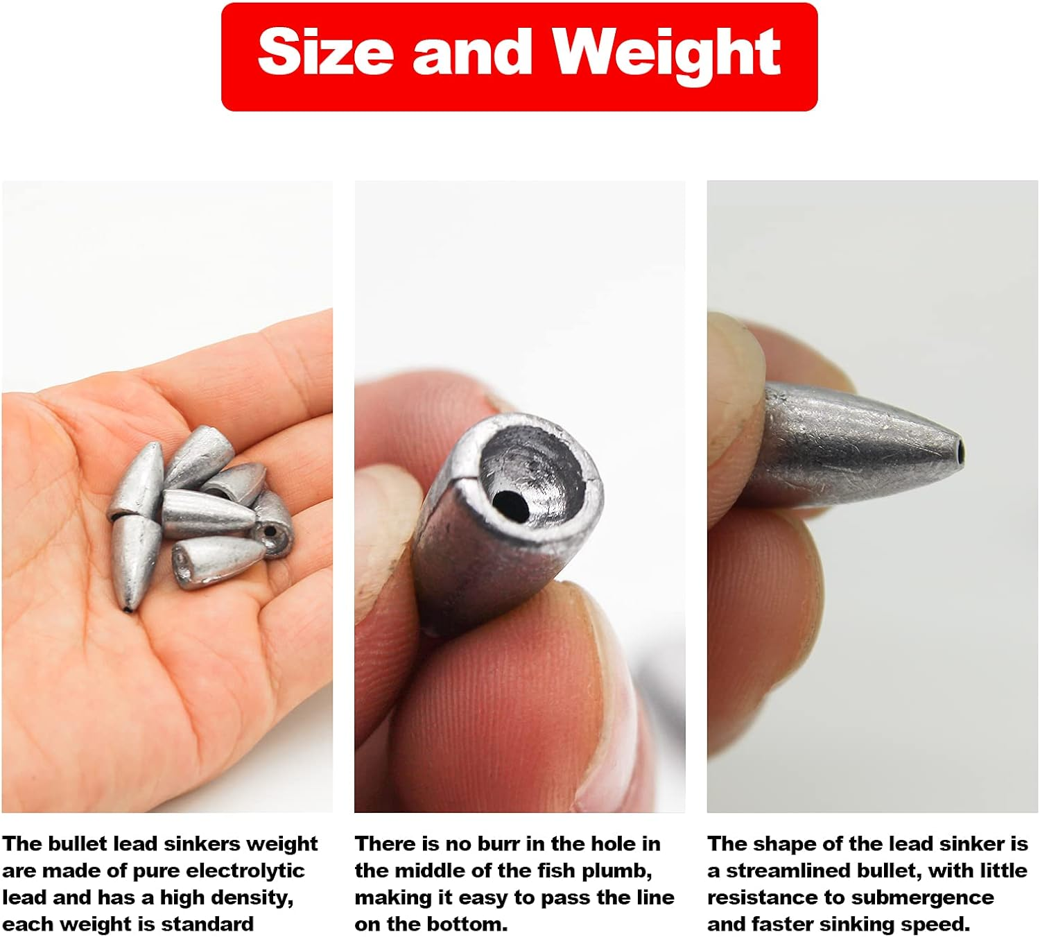 FREGITO 50Pcs Fishing Weight Sinkers, Lead Worm Weights Fishing Sinkers for Bass Fishing Texas Rigs image number 3