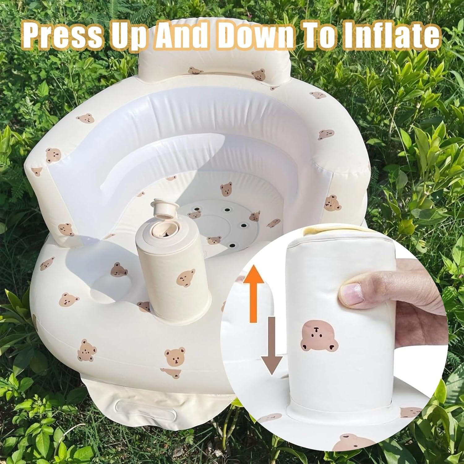 Inflatable Baby Seat, Portable Blow up Support Infant Seat with Built in Air Pump Blow up Baby Chair for Learning to Sit and Feeding (Bear) image number 2