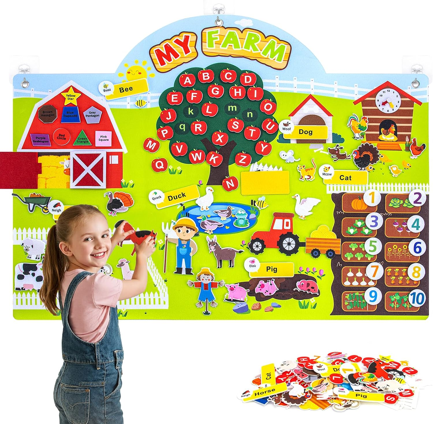 Farm Animals Felt Story Board Set &ndash; 99 PCS Interactive Felt Busy Board for Toddlers, Preschool Wall Busy Toys, Montessori Educational Wall Panel for Kids, Early Learning Flannel Storytelling Kit image number 6