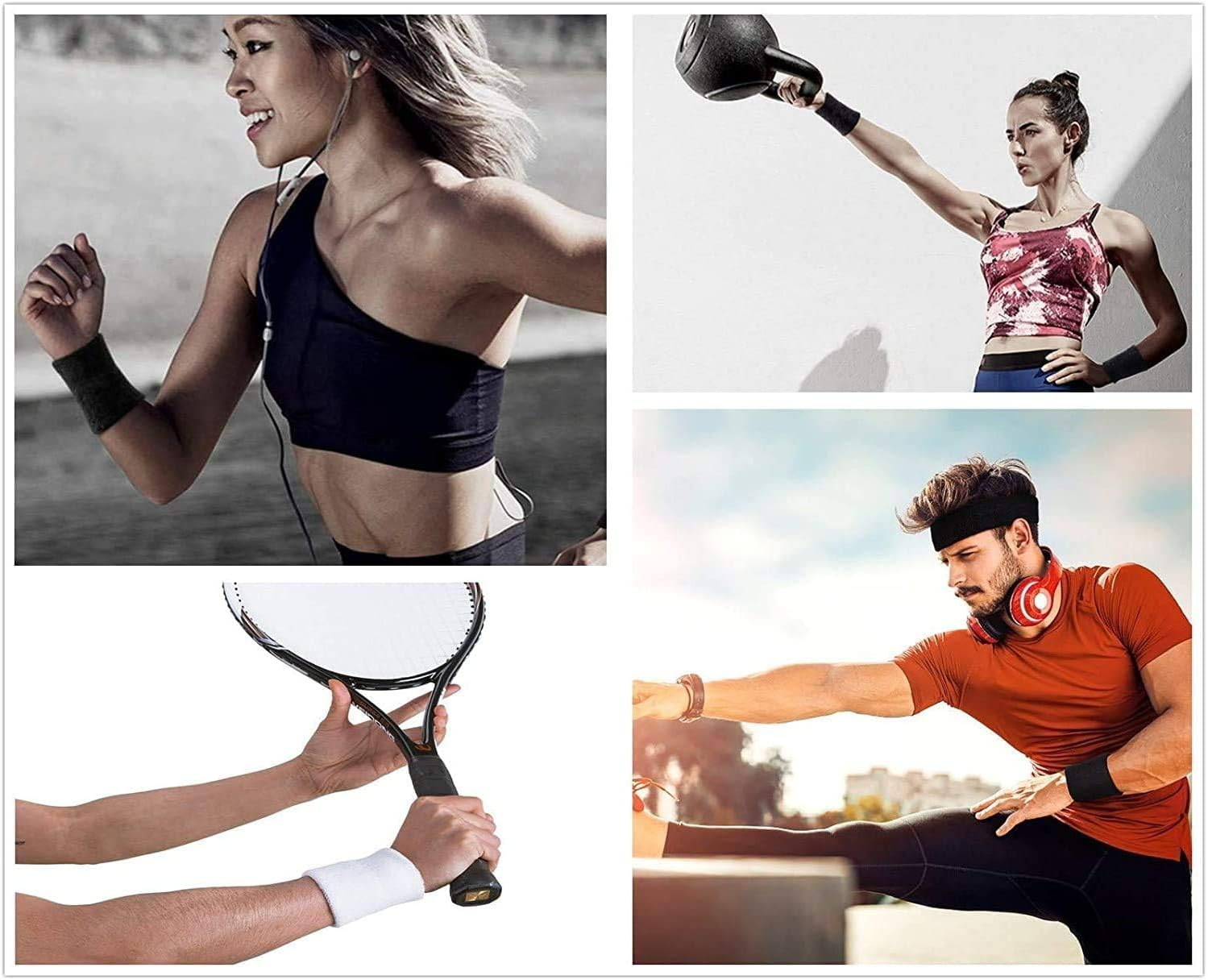Proxima Direct Sweatbands Set, Including 1 Sports Headband +2 Wrist Sweatbands Sweat Band for Women Men Girls Boys, Super Comfy Sports Sweatband for Gym Workout Yoga Soccer Boxing Tennis