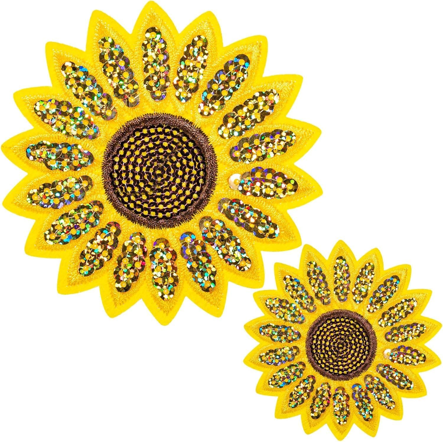 12 Pcs Sunflower Embroidered Iron on Patches, 2 Sizes Sunflower Sew Repair Embroidery Applique Patch for Jeans Clothing Hats Bags Arts Crafts image number 4