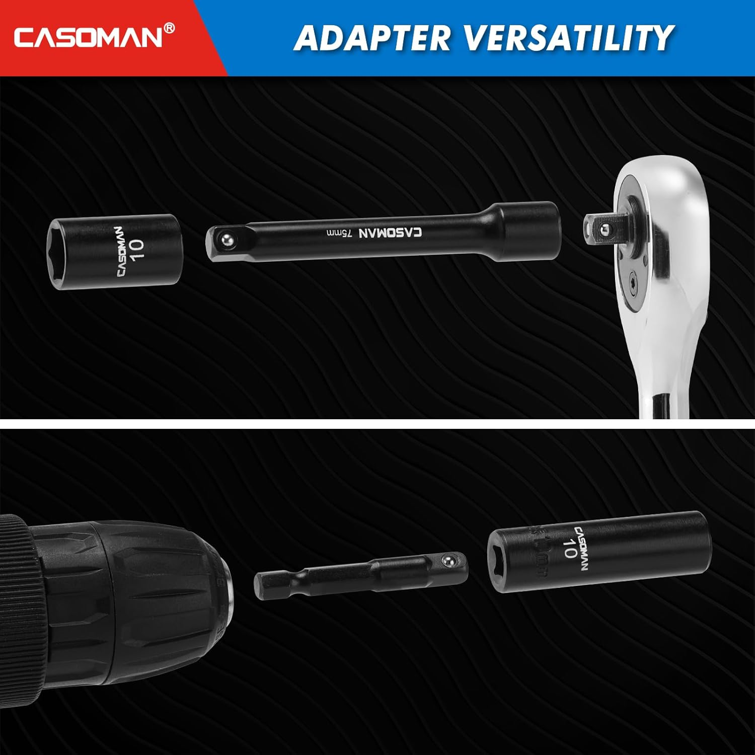 CASOMAN 52 PCS 1/4" Drive Magnetic Nut Driver & Socket Set & Accessory Set, Metric, 50BV30 and S2