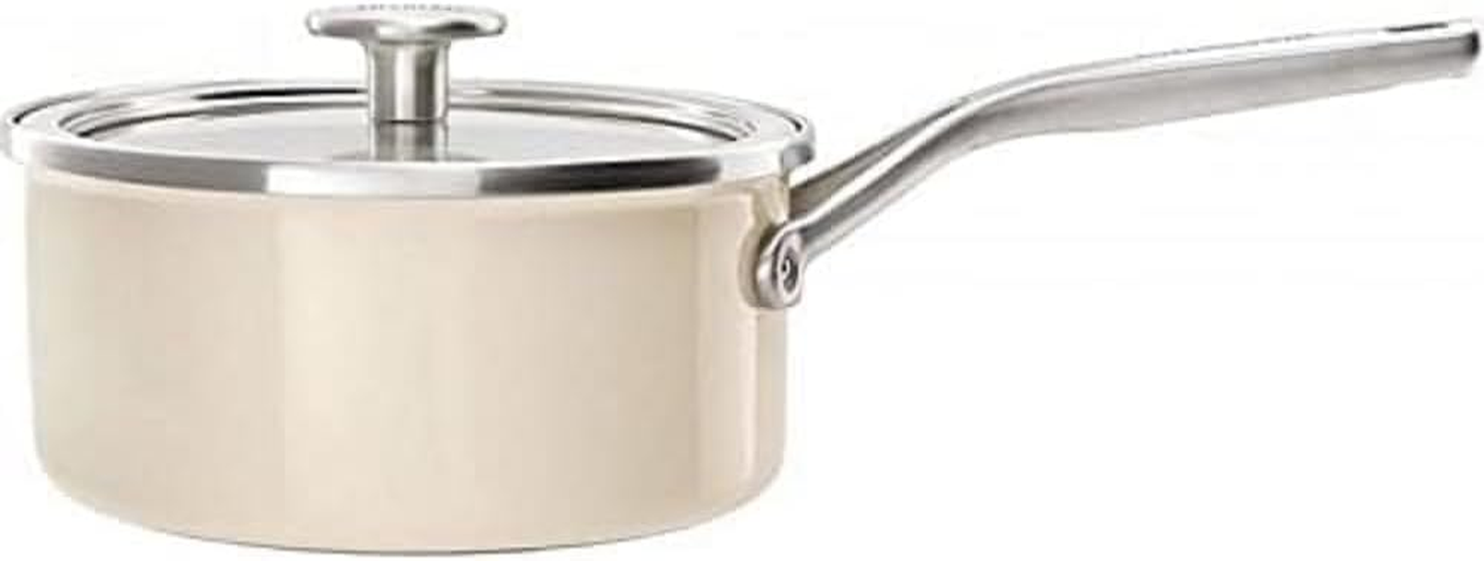 Kitchenaid Steel Core Enamel 16 Cm/1.3 Litre Saucepan with Lid, German Engineered Enamel, Induction, Oven Safe, Almond Cream
