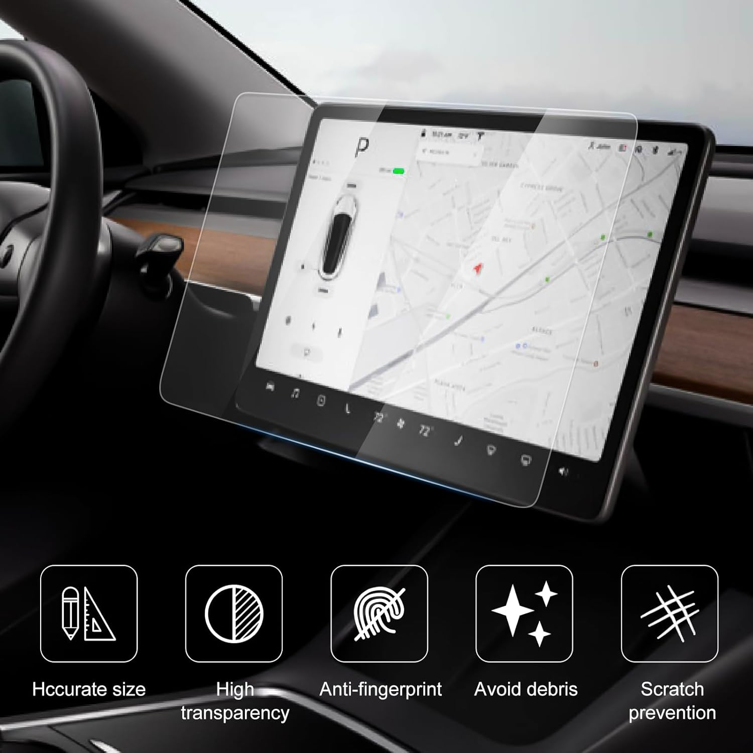 Screen Protector for Tesla Model 3 Highland New Edition 2024, with Precise Alignment Film Tools, Anti-Scratch High-Hardness Ultra Clear Tempered Glass Protection Seamlessly Integrates with the Tesla 15" Centre Touchscreen image number 4