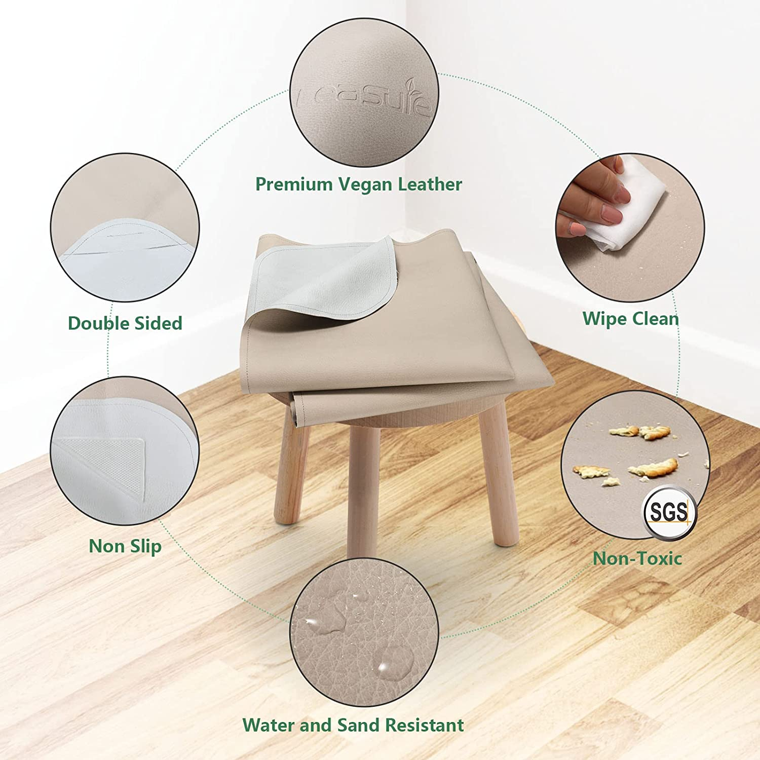 LEASURE 136Cm (53In) Double Sided Vegan Leather Splat Mat under High Chair, Large Waterproof Baby Play Mat, Wipe Clean Kids Mess, Outdoor Picnic Blanket & Beach, Non Toxic & Foldable image number 3