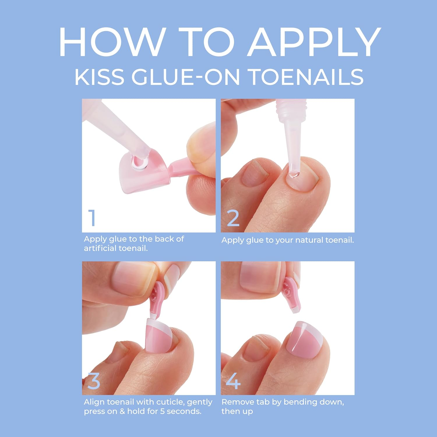 KISS Gel Fantasy Fake White Toenails Pedicure Set with Mini Nail File, Nail Glue & 28 Glue-On Fake Nails image number 5