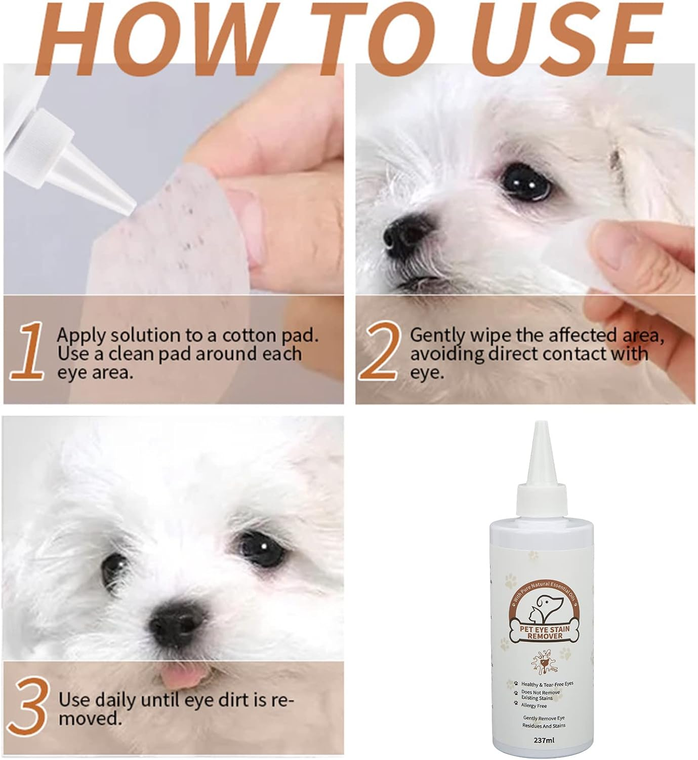 Pet Eye Tear Remover, Eye Stain Remover Dog and Cat Eye Drops Pet Eye Excrement and Eye Dirt Cleansing Agent 237ML for Dogs Cat image number 1