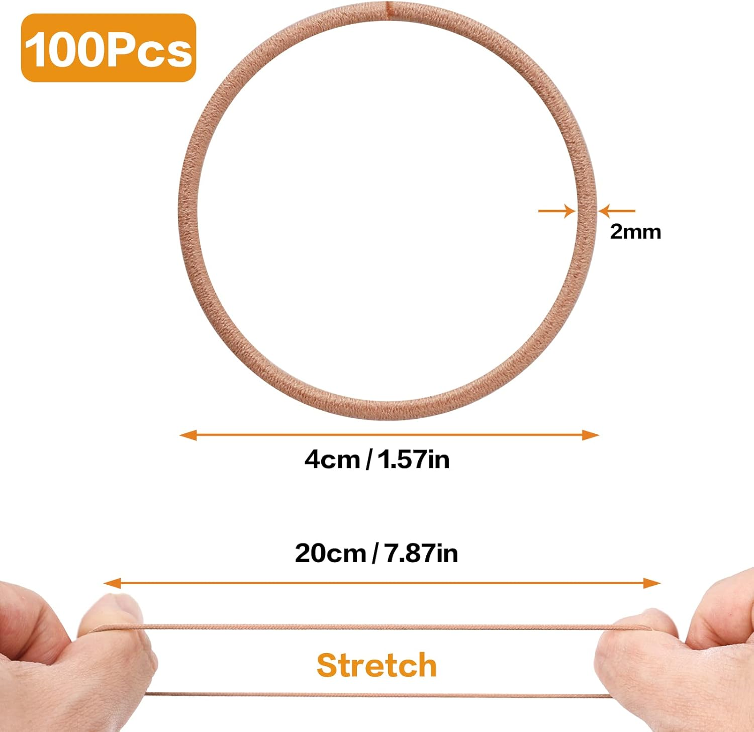 100Pcs Elastic Hair Bobbles Khaki, 2Mm Thin Elastic Hair Bands Small Hair Ties Hairbands for Kids Soft Hair Bands Withou Metal Ponytail Holder image number 3