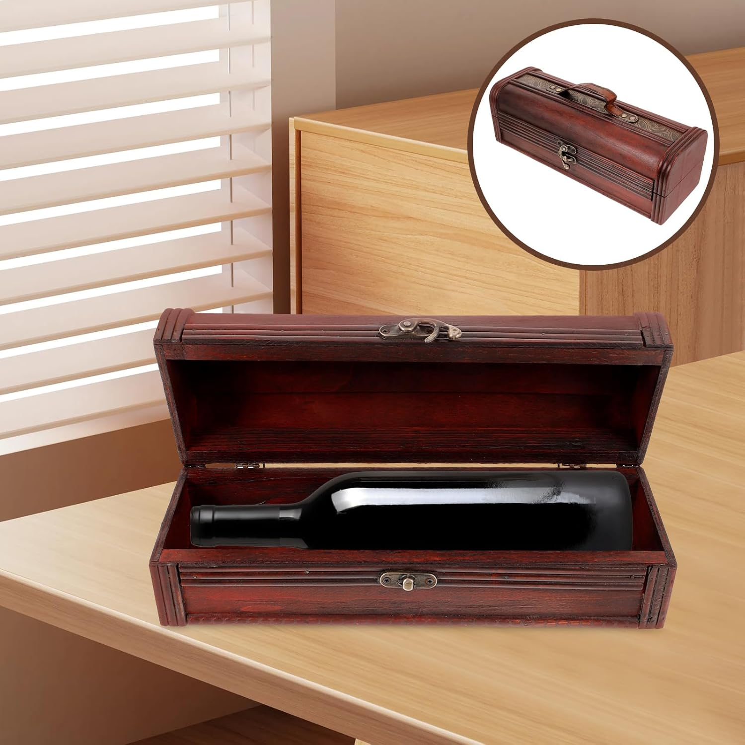 Healeved Wooden Wine Box Vintage Style Wine Carrier Box for and Beer Bottles Portable Packing Case for Birthdays Weddings and Special Events 13.4X4.7X4.2 Inches