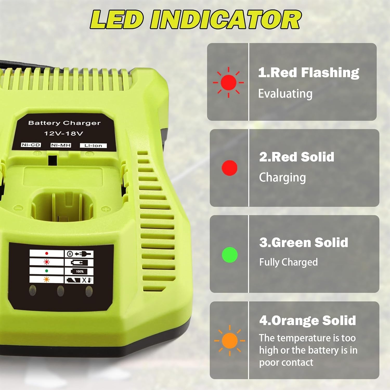 Rapid Auto Charger Replacement for Ryobi One+ 12V 14.4V 18V Lithium-Ion/Nicad/Nimh Battery, Car Vehicle Charger for Ryobi P102 P108 P189 P197 P103 P105 P107 P190 P191 PBP002 PBP005 image number 6