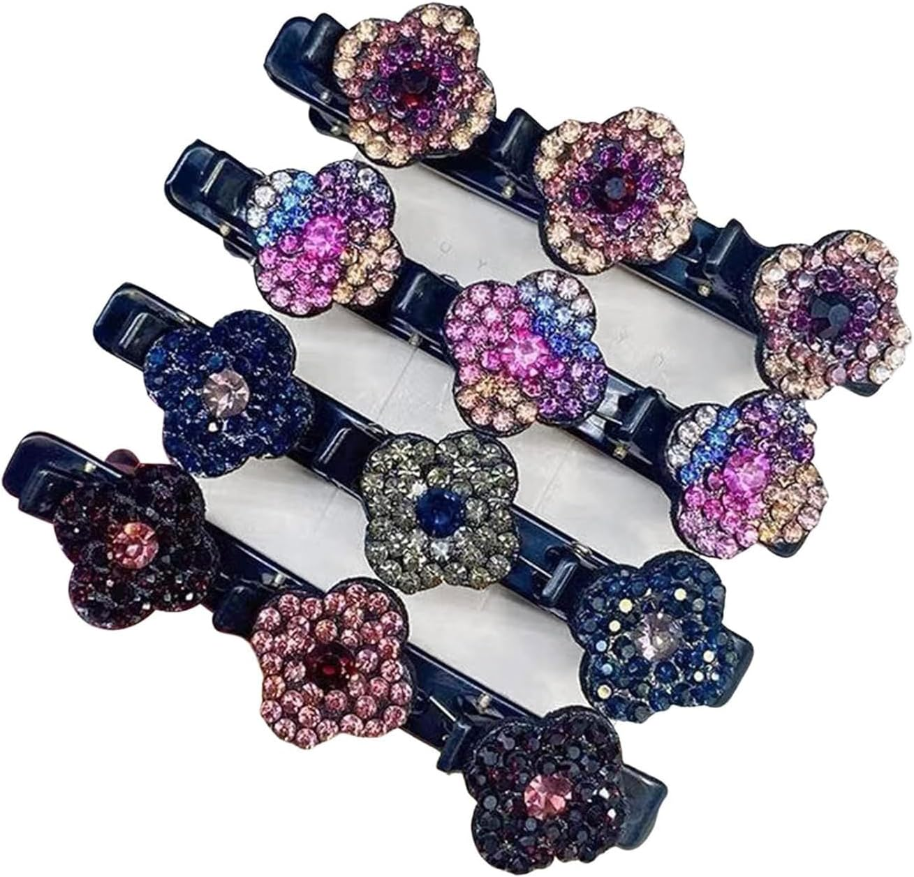 Pack of 4 Women'S Hair Clips, Crystal Hair Clips, Braided Rhinestone Hair Clips, Double Layer Hair Clips with 3 Small Clips for Women and Girls, Daily, Party, Wedding (Colour1) image number 1