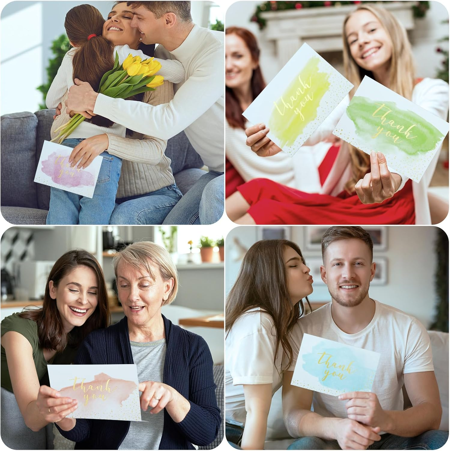 Bighan Thank You Cards Set 12 Sheets Thank You Greeting Cards with 12 Sheets Envelopes, Greeting Cards for Valentine'S Day Wedding Teachers Mother Father Kids, B