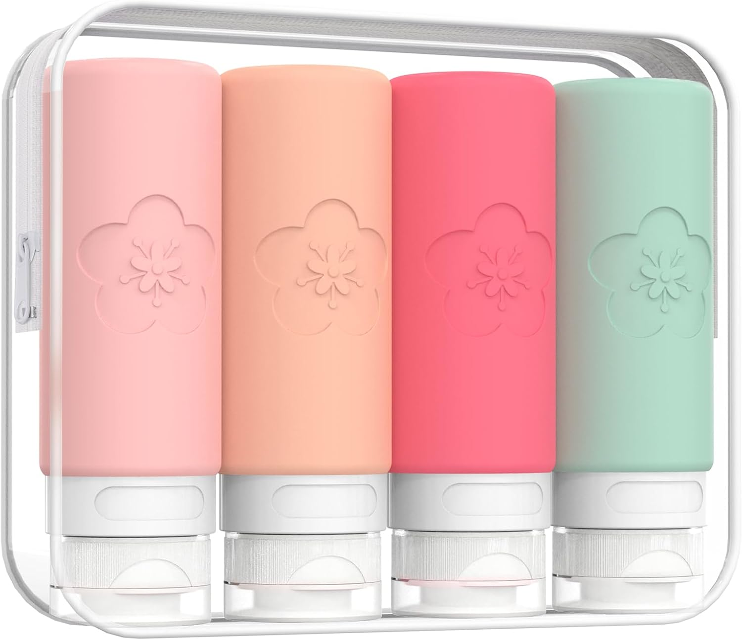 100Ml Silicone Travel Bottles for Toiletries, 4 Pack Leak Proof Refillable Squeezable Containers with Clear Zipper Bag and Labels, Portable Travel Essentials 3Oz for Shampoo Conditioner - Blue-Grey image number 3