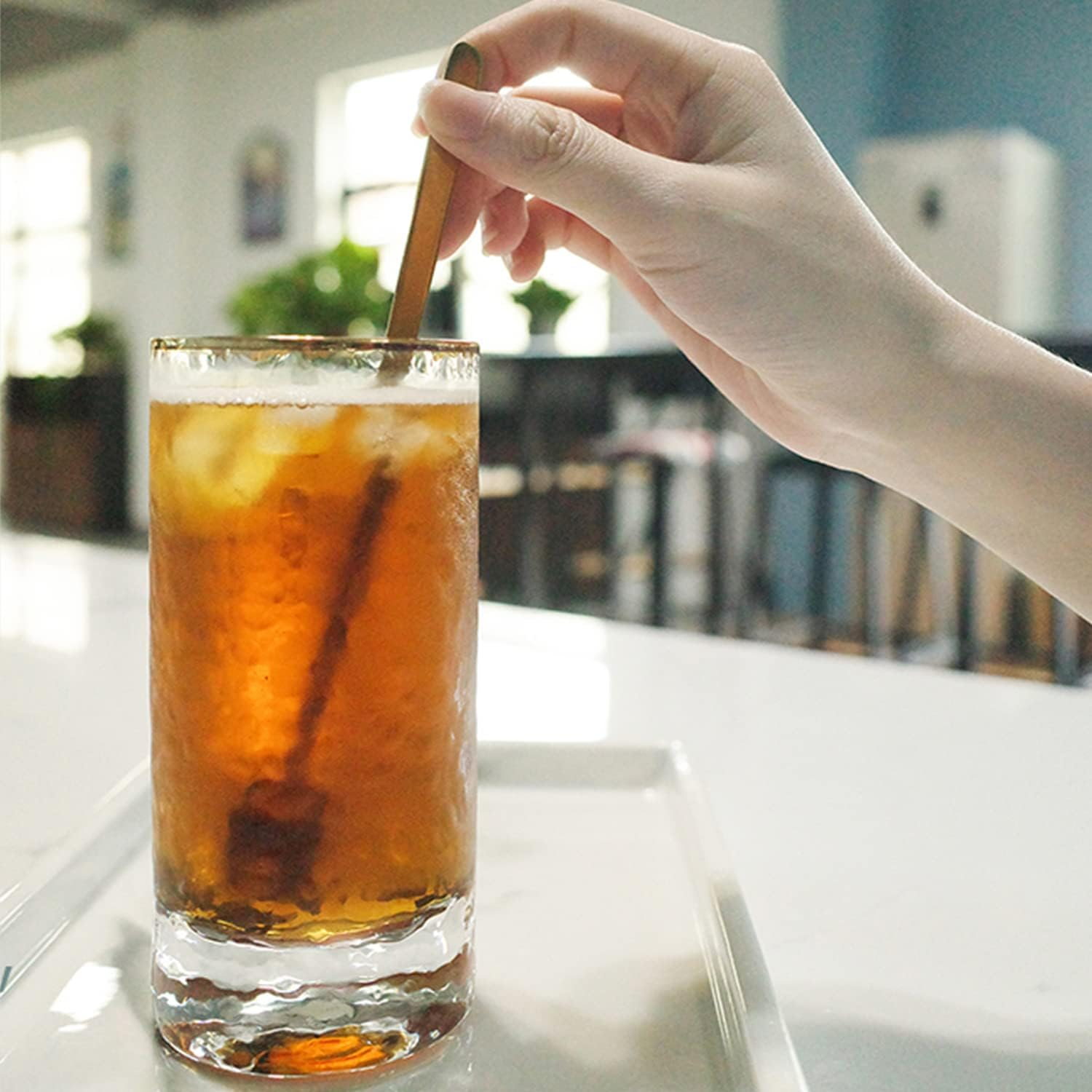 4 Pack Stainless Steel Coffee Spoon, 6.7 Inch Stirring Spoons, Cocktail Stirring Spoons for Coffee Tea Dessert Cake Ice Cream Cappuccino (Gold) image number 2