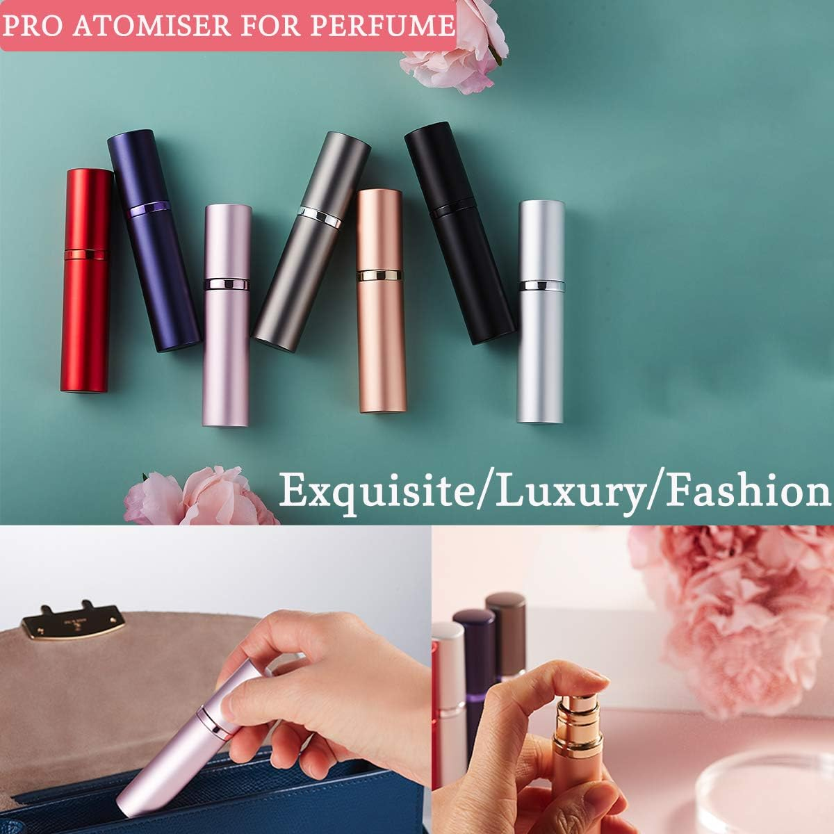 SIXTMOON Asanana Perfume Atomizer, Refillable & Travel Size Perfume Bottle, Leaking Proof,Bottom Pump without Funnel, Luxurious Small Women and Men, 5 Ml (Silver) image number 6