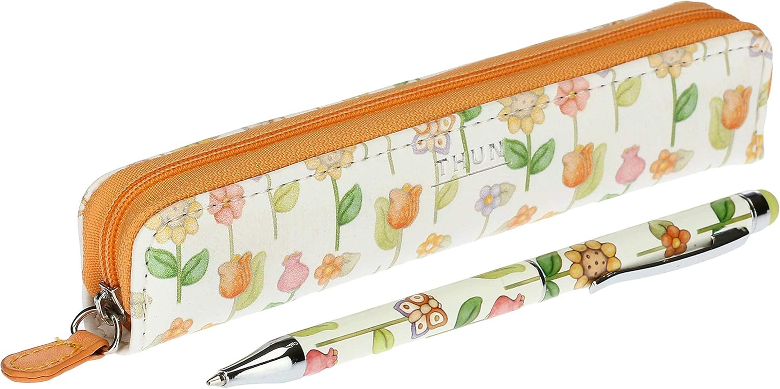 THUN - Country Pencil Case with Ballpoint Pen, Orange, Floral image number 2