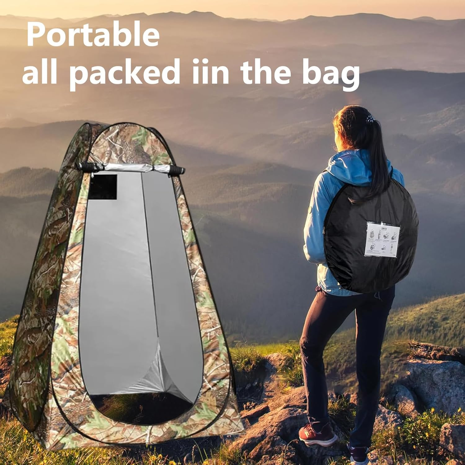 Outdoor Camping Portable Pop up Tent, UV Resistant, Waterproof Shower Tent Toilet Privacy Changing Room (Camouflage) image number 6