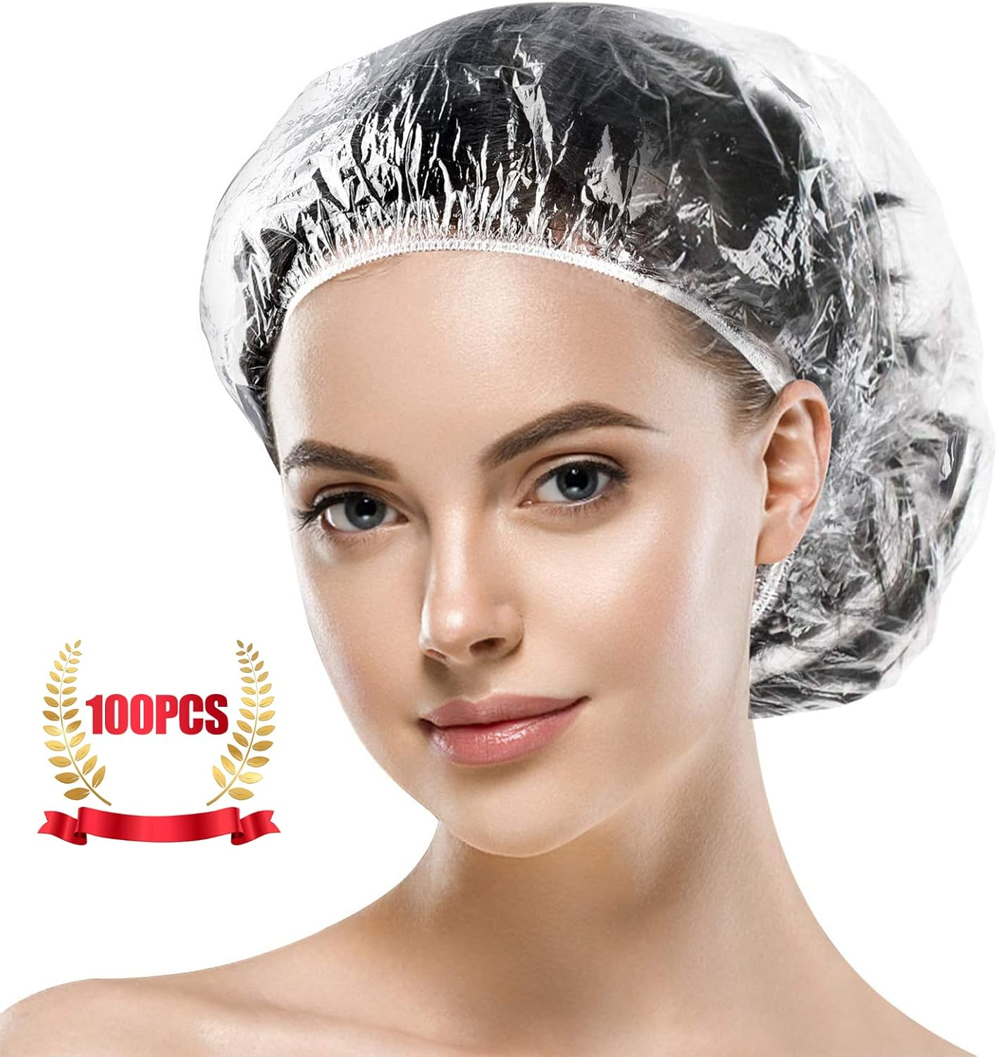 MORGLES Shower Caps Reusable Waterproof, 100 Pcs Disposable Plastic Shower Caps for Women Bathing, Hair Salon Home & Travel Use