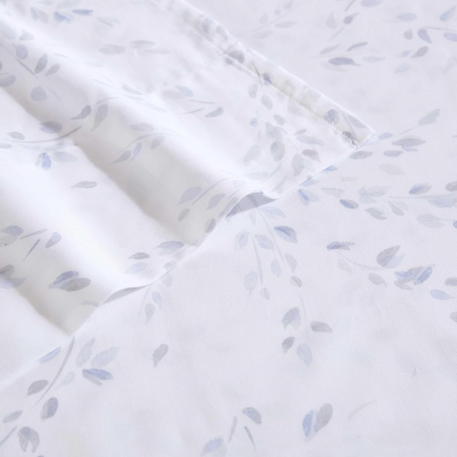 Calvin Klein - Queen Sheet Set, Cotton Sateen Bedding Set, Luxuriously Soft Home Decor (Airy Botanical Blue, Queen)