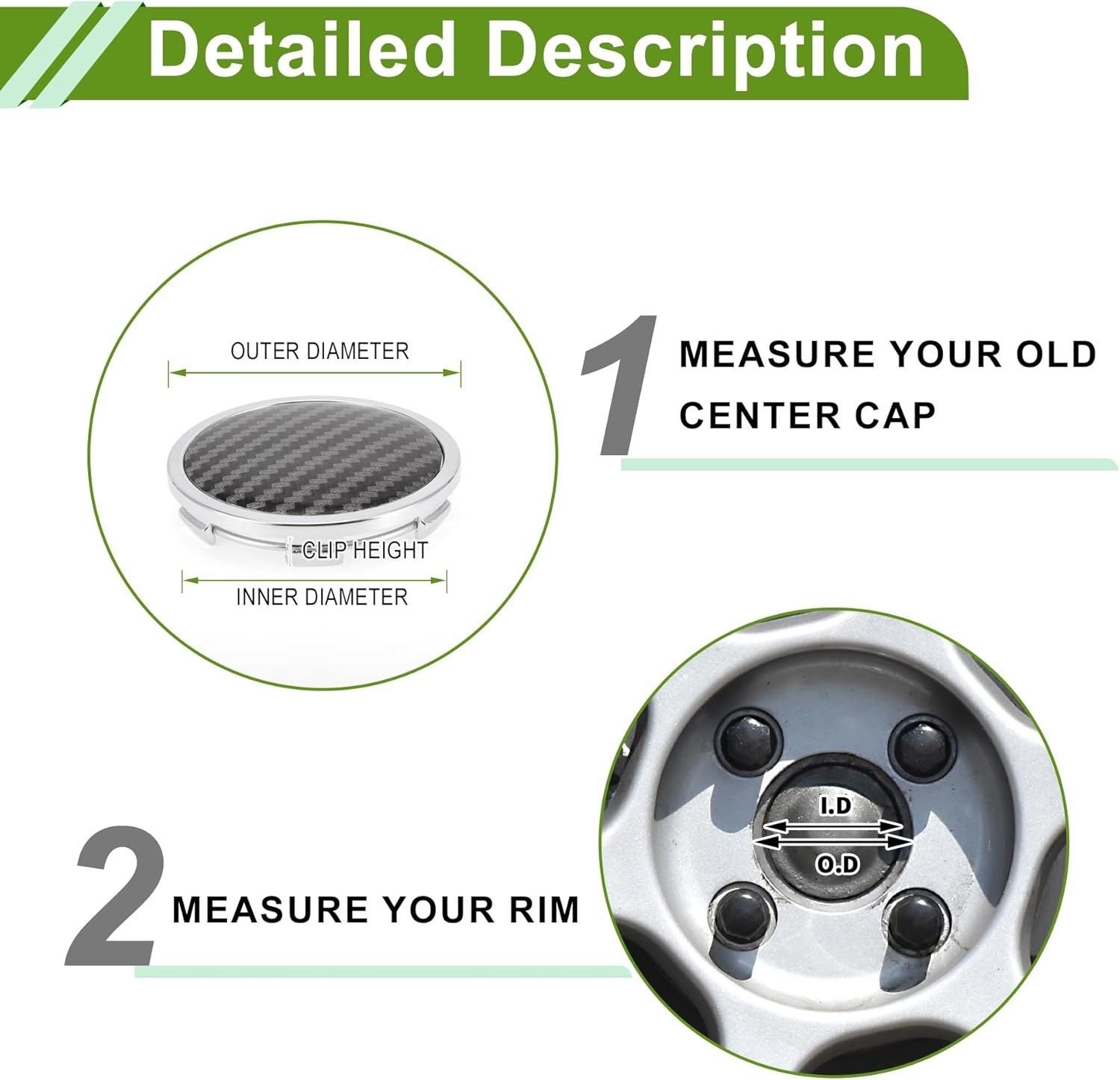 HOPESPANNER Universal Wheel Centre Caps Hub Caps Wheel Centre Caps Plastic 1 Piece for Ford Chevy with Black Carbon Fibre Pattern Sticker OD: 65 Mm/2.56 Inches Silver Tone image number 4