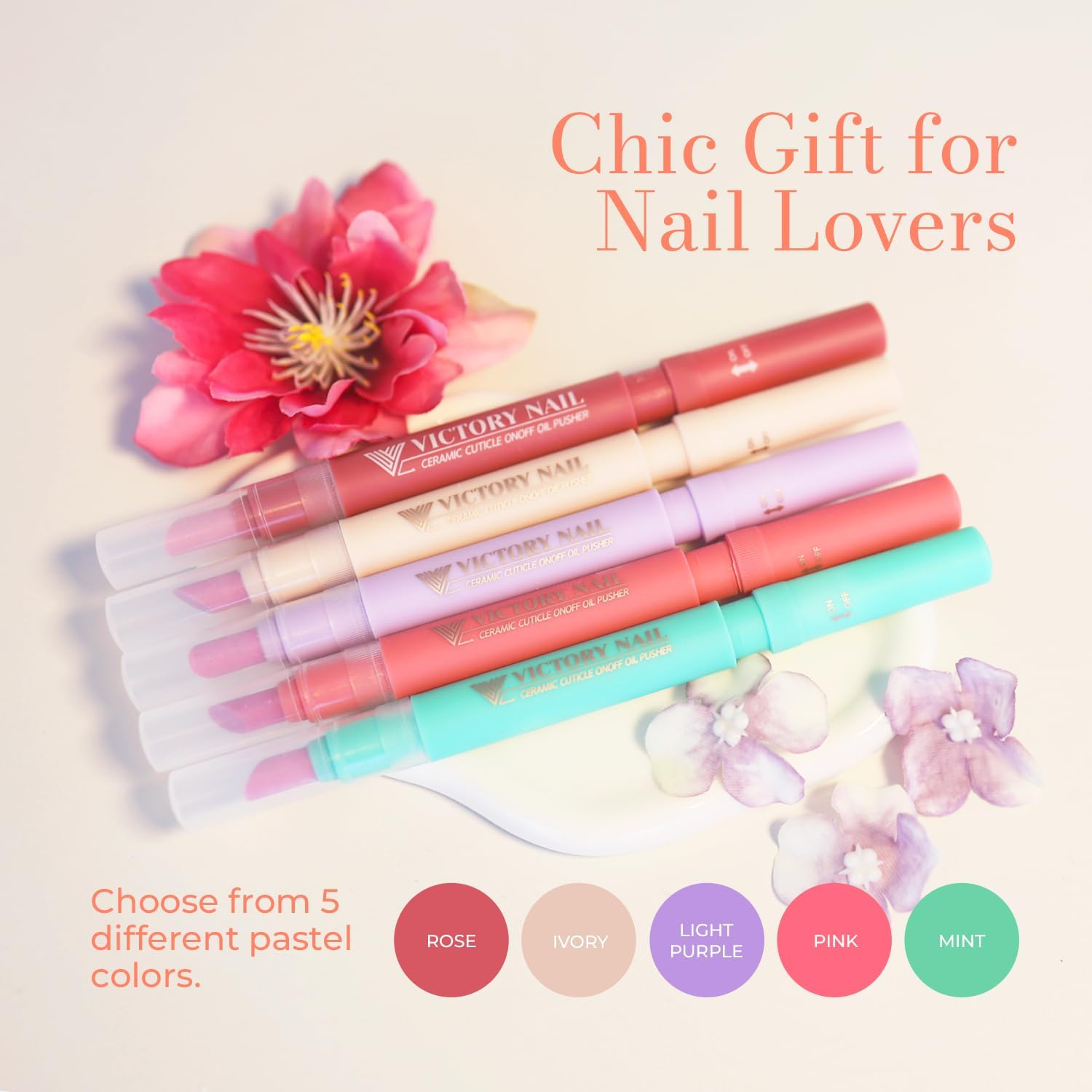 VICTORY NAIL Ceramic Cuticle On/Off Oil Pusher Cuticle Pusher (4 Colors) (Rose) image number 1