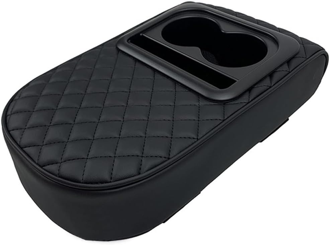 TOMVAES Car Armrest Cover,Leather Armrest Support Elbow Rest Pillow,Auto Center Console Cushion Pad with Cup Holder and Organizer for Suv/Truck/Vehicle,Black