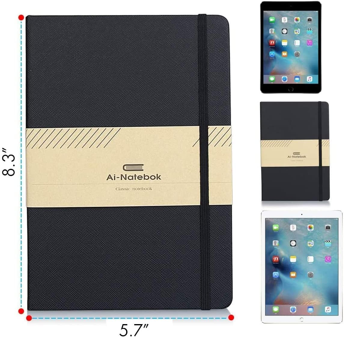 Classic Dotted Notebook Journals - Black A5 PU Leather Hardcover Notebooks for Men and Women, 192 Pages 120 Paper with Inner Pocket, 5.75 &times; 8.5 Inches image number 4