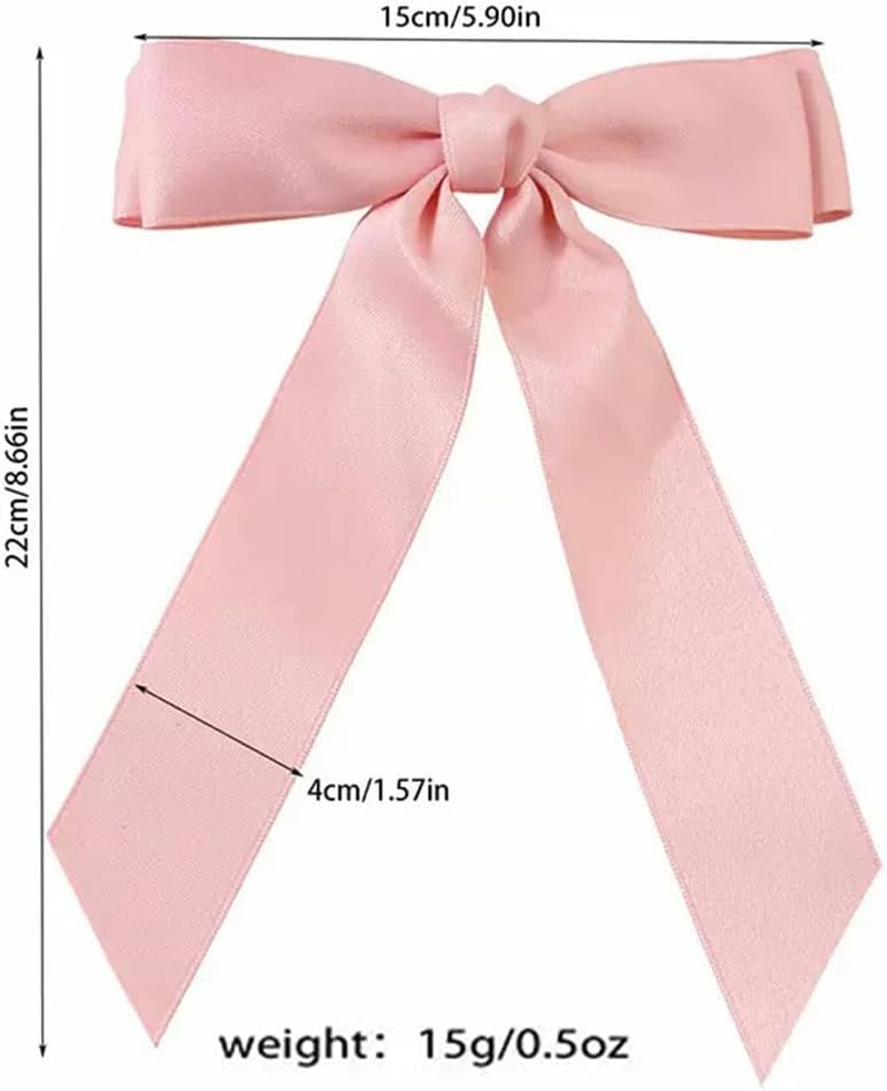 TSUOUKL 2 Pieces Silky Satin Hair Bows Hair Clip Pink Cream Hair Band Ponytail Holder Metal Clips Hair Bow for Women image number 4