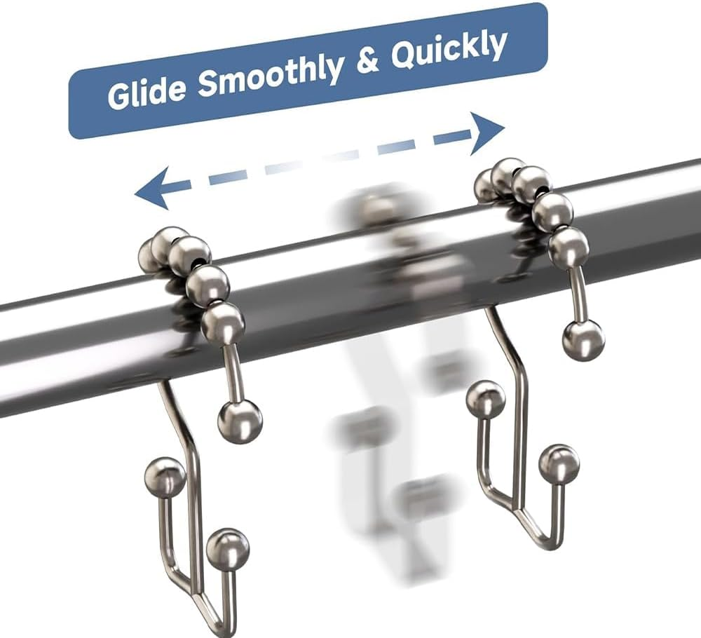 12Pcs Shower Curtain Hooks Rings Rustproof Stainless Steel Double-Hook Rollerball Shower Hooks Rings for Shower Rods