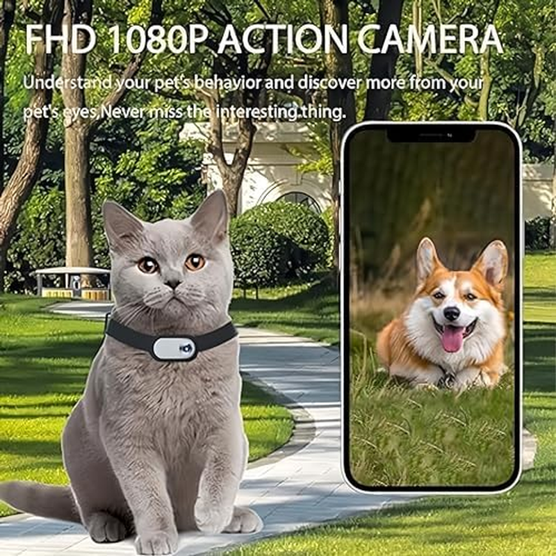 Bewinner Cat Camera Collar, 170&deg; Wide Angle Pet Sports Camera with 0.96 Inch LCD Screen, HD 1080P Multifunctional Pet Cat Tracker for Video Recording, White image number 3