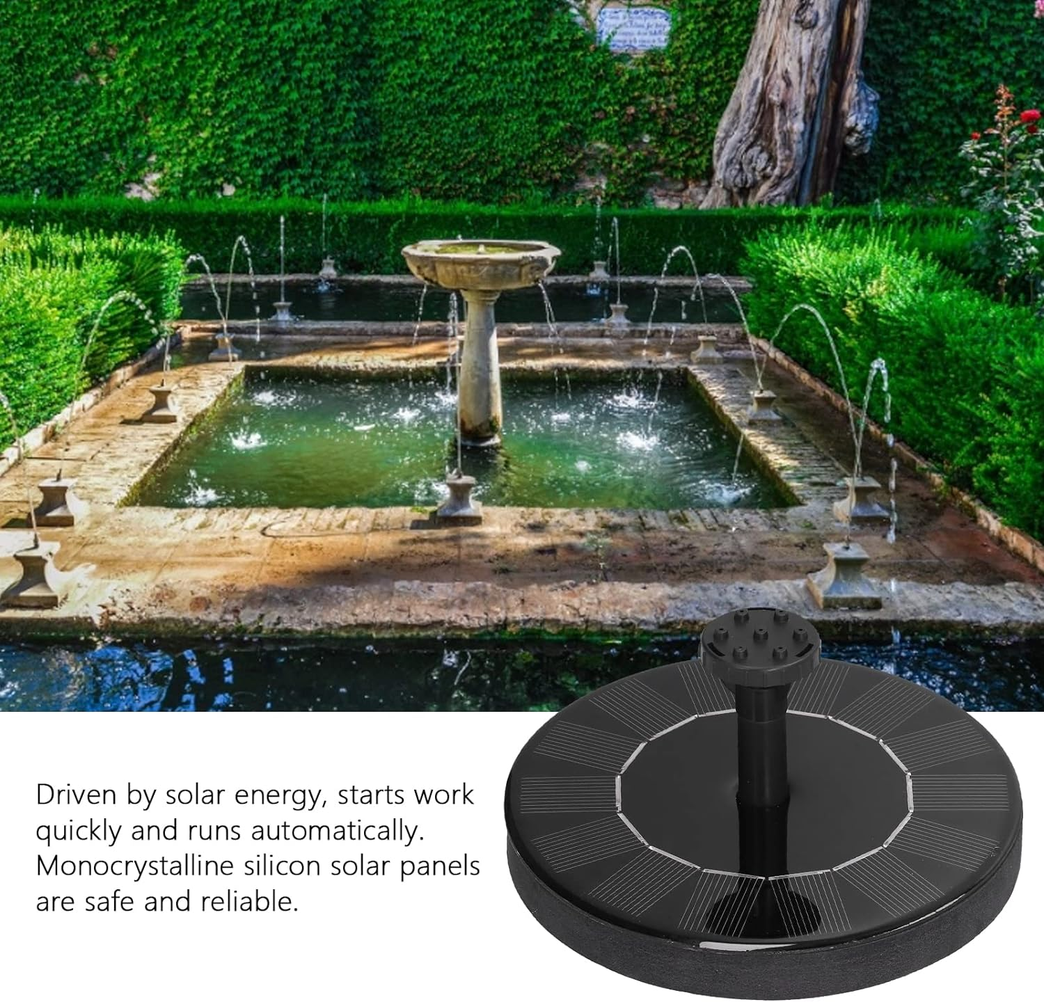 Automatic Solar Water Fountain, Floating 130Mm Automatic Solar Fountains Engineering Plastic Safe Reliable for Bird Baths for Swimming Pools for Fish Tanks