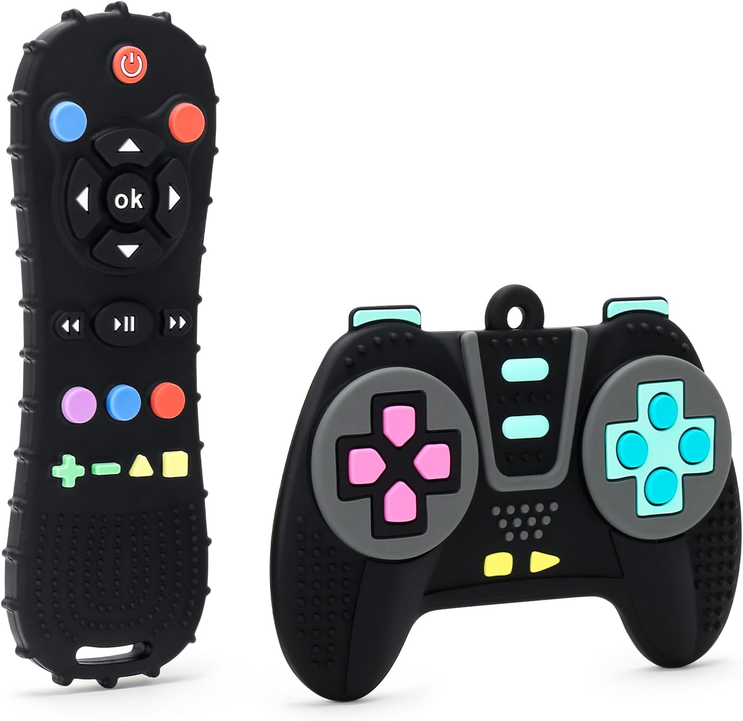 Baby Remote Teether Toys - 2 Pack Silicone Teethers for Infants 3+ Months, Bpa-Free Chew Toys with Textured Surface & Easy Grip - Soothing Gum Relief for Newborns & Toddlers (Black) image number 6