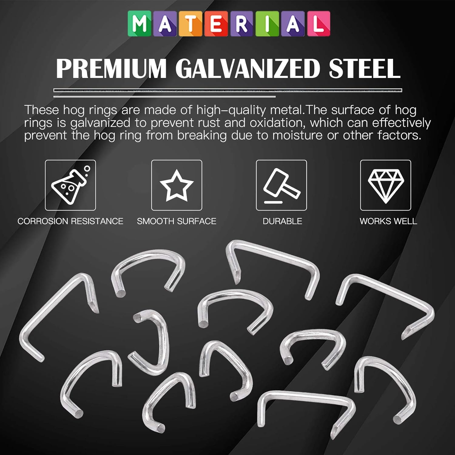 Glarks 362Pcs Hog Ring Pliers Kit with 360Pcs 1/2'' 3/4'' 3/8'' Steel Hog Rings and Anti-Cutting Gloves for Upholstery, Fencing, DIY Craft, Furniture and More image number 2