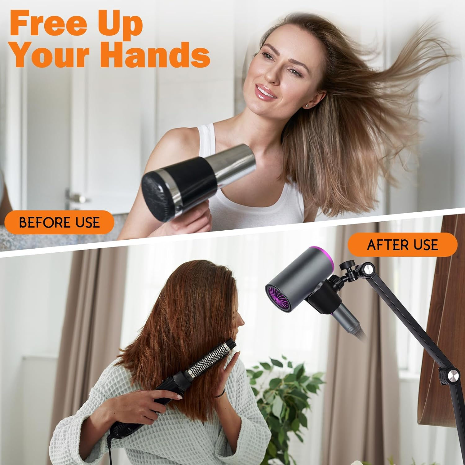 Hair Dryer Clamp Stand - Multi Angle Adjustable Stand, Multifunctional Stand, Carbon Alloy Arm, Plastic Base Mount, Allow You to Dry Hair Hand Freely image number 1