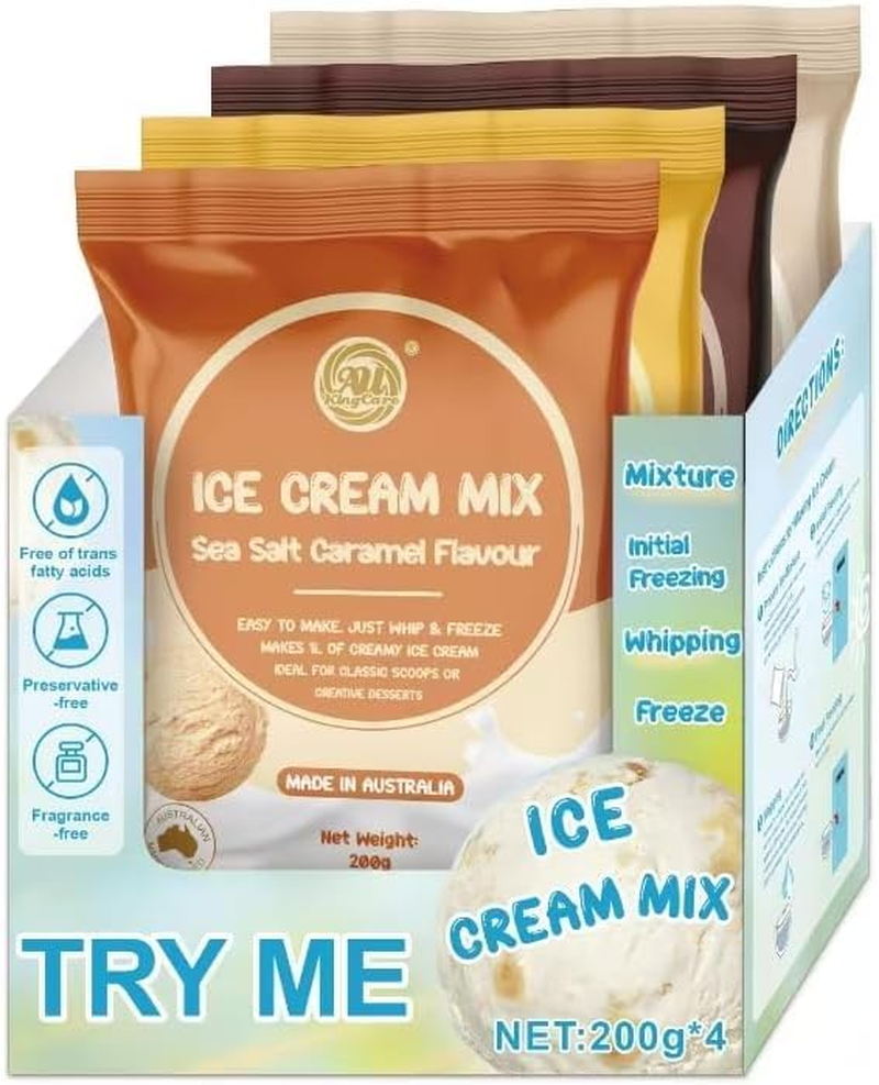 Au Kingcare Homemade Ice Cream Powder 200G*4 Packs &ndash; Makes 4 Litres &ndash; Natural Ingredients, Pure Taste, Easy to Make image number 3