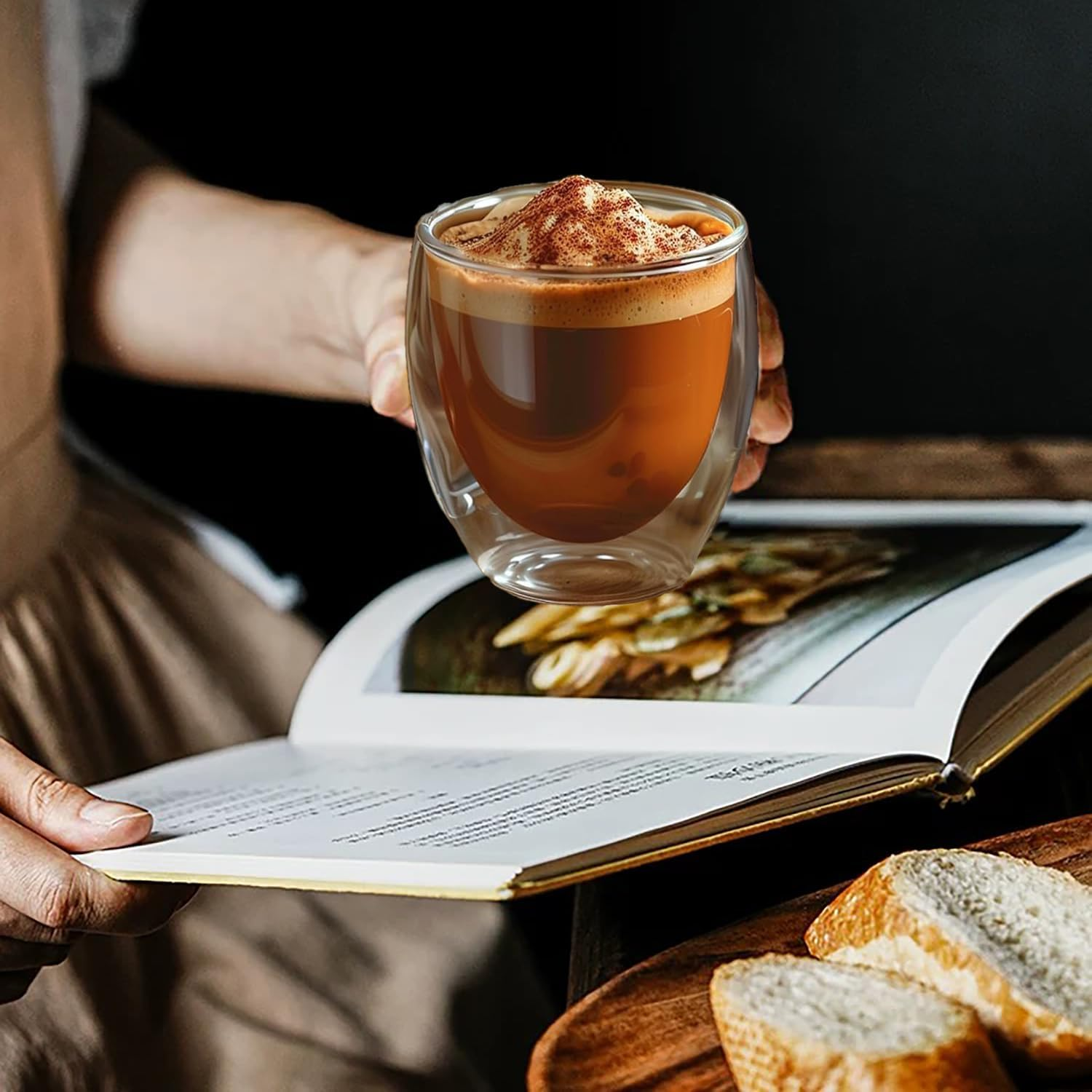 VLIEOVHN 6 Pack Glass Coffee Mugs 250ML, Double Walled Insulated Thermal Mugs for Latte Cappuccino Cocoa Milk Cafe Juice Tea, Clear Espresso Cups Set Glassware (250ML X 6) image number 2