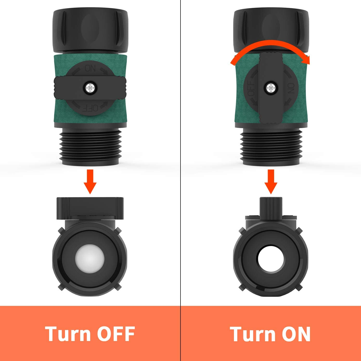 Garden Hose Shut off Valve, 3/4" US Garden Hose Thread, 4 Pack + 8 Rubber Washers, Black ABS Plastic Ball Valve image number 1