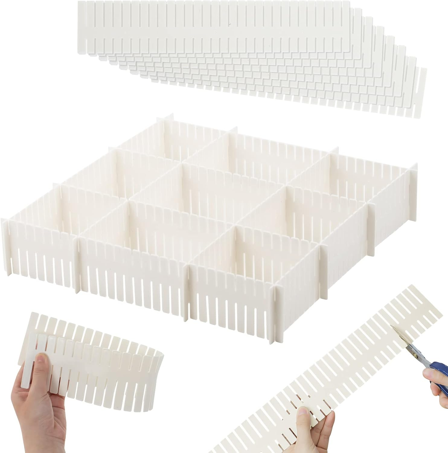 14.5 in White Adjustable Drawer Dividers, KUAOOAUK 8PC DIY Grid Drawer Organizer Dividers, Plastic Organizer Separator for Socks Underwear Makeup Cosmetic Clothes Can Help Tidy Kitchen Bedroom Dresser image number 6