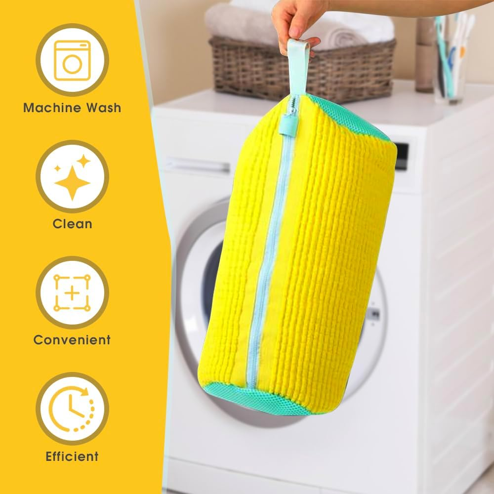 Chamgeco 2PCS Shoe Washing Machine Bag, Large Laundry Shoe Bag for Washer and Dryer, Reusable Shoe Cleaning Bags for Sneakers, Tennis & Gym Shoes, 360&deg; Wrap-Around Cleaning (Yellow, 2PCS)