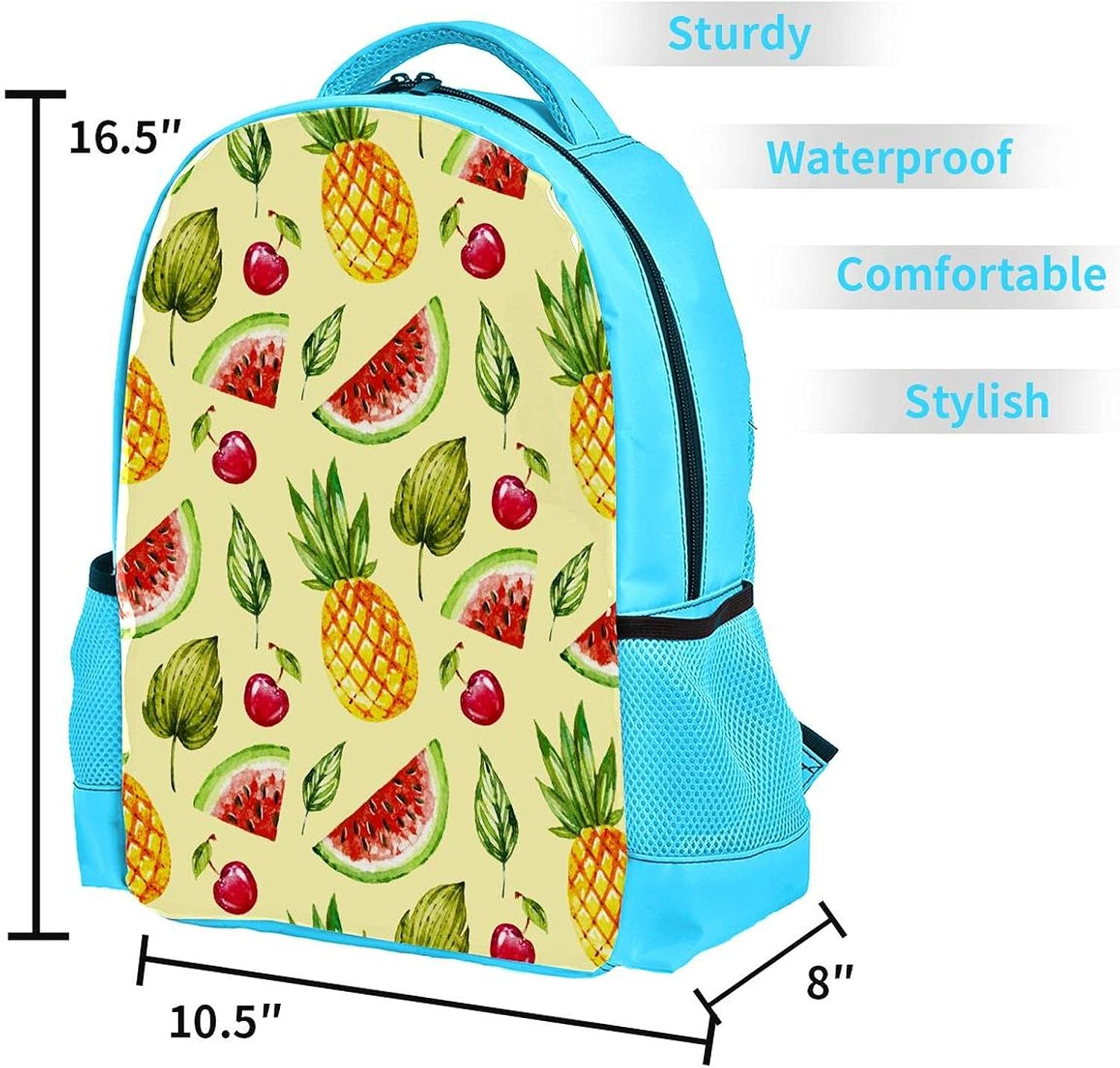 Blue Backpack Boy Bookbags Rucksack Men Travel Handbag Daypack Summer Fruit Watermelon Pineapple