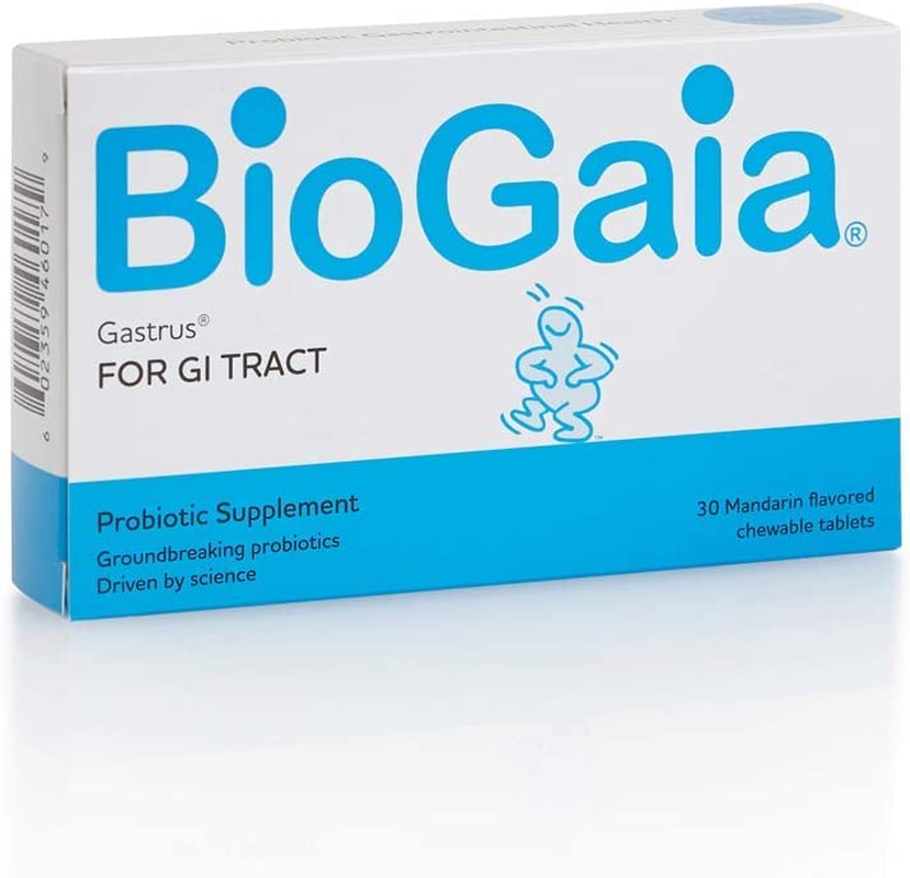 Biogaia Gastrus Chewable Tablets, Adult Probiotic Supplement for Stomach Discomfort, Constipation, Gas, Bloating, Regularity, Non-Gmo, 30 Tablets, 1 Pack